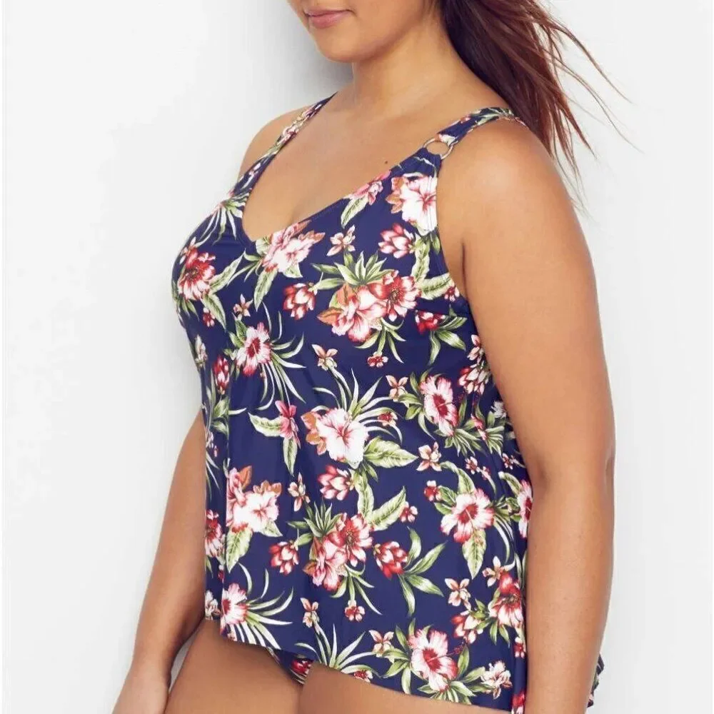 Birdsong Size 24W Floral Tropical Plus Size Flyaway Underwire Tankini Swim‎ Top